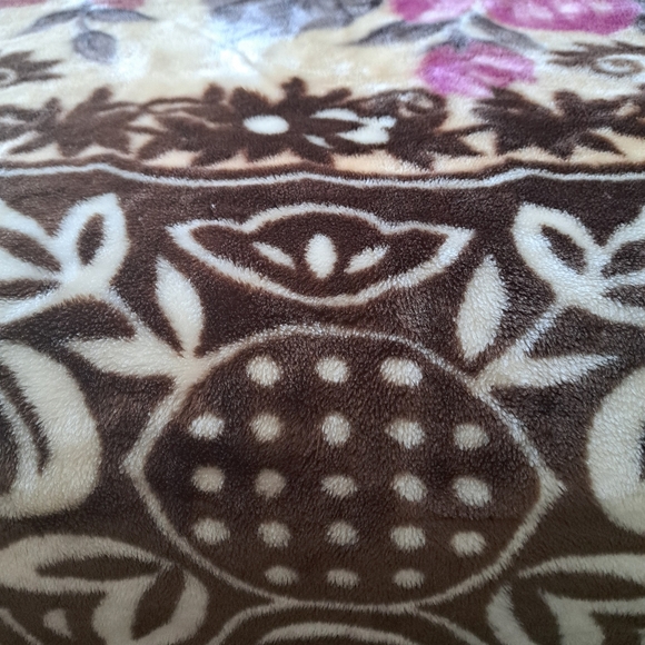 DAVIDA TIGER BLANKET thick plush floral flower browns purple soft heavy queen - Picture 5 of 12